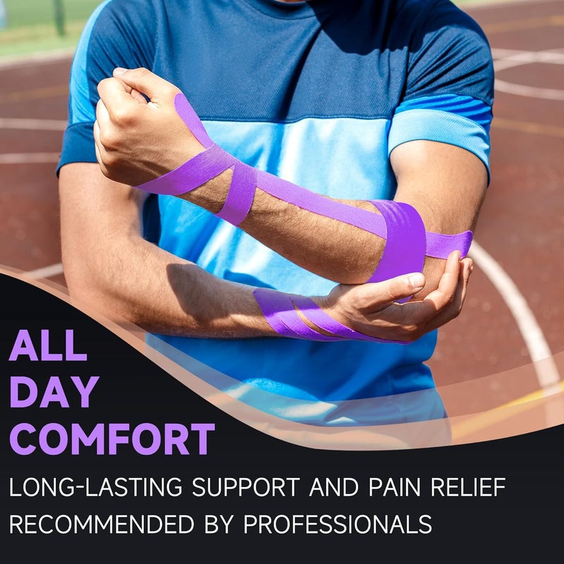 Ckeep Kinesiology Tape, Uncut 2 Rolls, Original Cotton Elastic Premium Athletic Tape,Latex Free Hypoallergenic, 2inch x 16ft, Purple - Image 5
